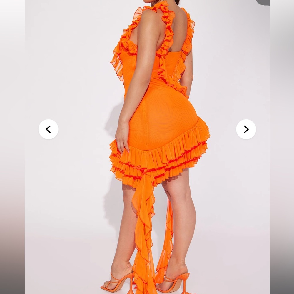 Fashion Nova Ruffled Orange Dress - Needs Work - Picture 7 of 8